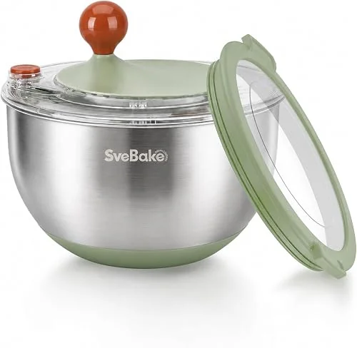 svebake stainless steel salad spinner storage lid 5.3qt 4-in-1